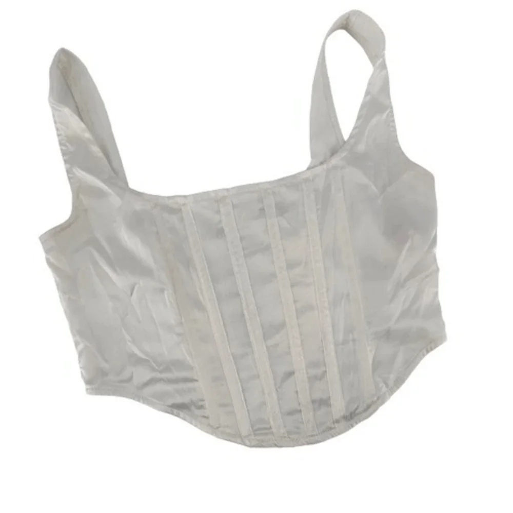 stassie x missguided white satin corset top Size 4 Boning Crop Back Zip‎ white - Picture 2 of 7